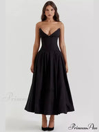Solid Off-shoulder Chic Backless Strapless High-waisted Elegant Maxi Dress