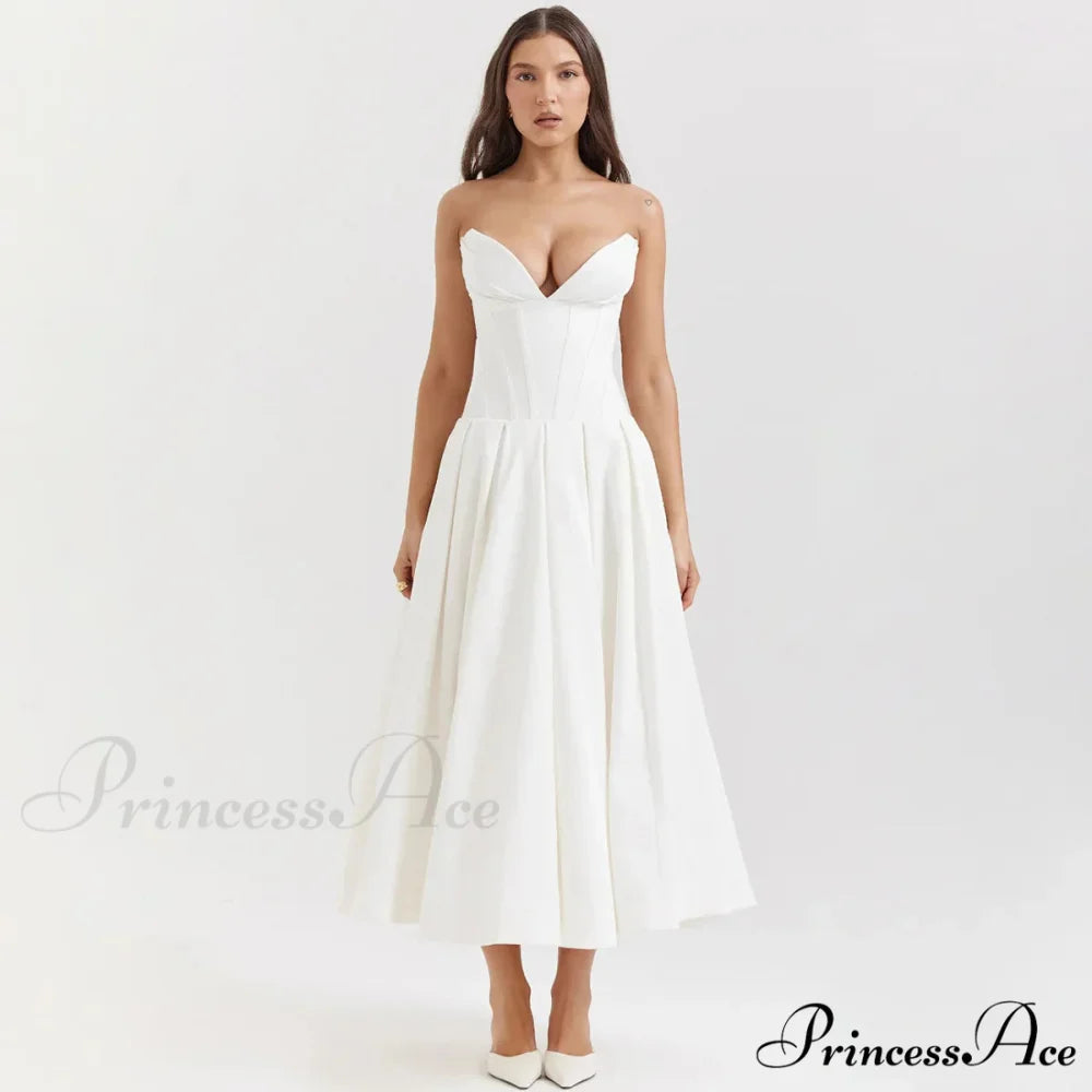 Solid Off-shoulder Chic Backless Strapless High-waisted Elegant Maxi Dress