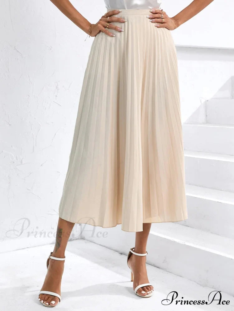 Solid Pleated Skirt Workwear