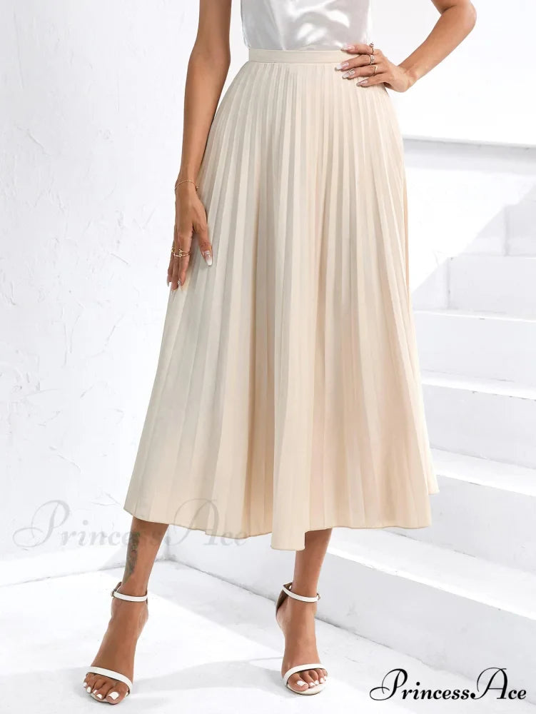 Solid Pleated Skirt Workwear