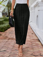Solid Plisse Longline Skirt