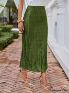 Solid Plisse Longline Skirt