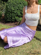 Solid Purple Satin Silk Skirt