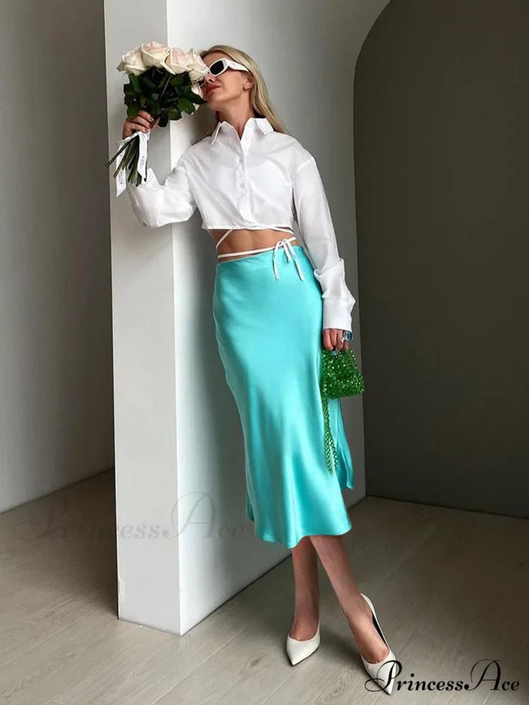 Solid Purple Satin Silk Skirt