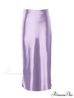 Solid Purple Satin Silk Skirt
