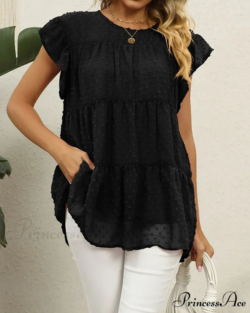 Solid Ruffle Color Arm Blouse