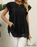 Solid Ruffle Color Arm Blouse