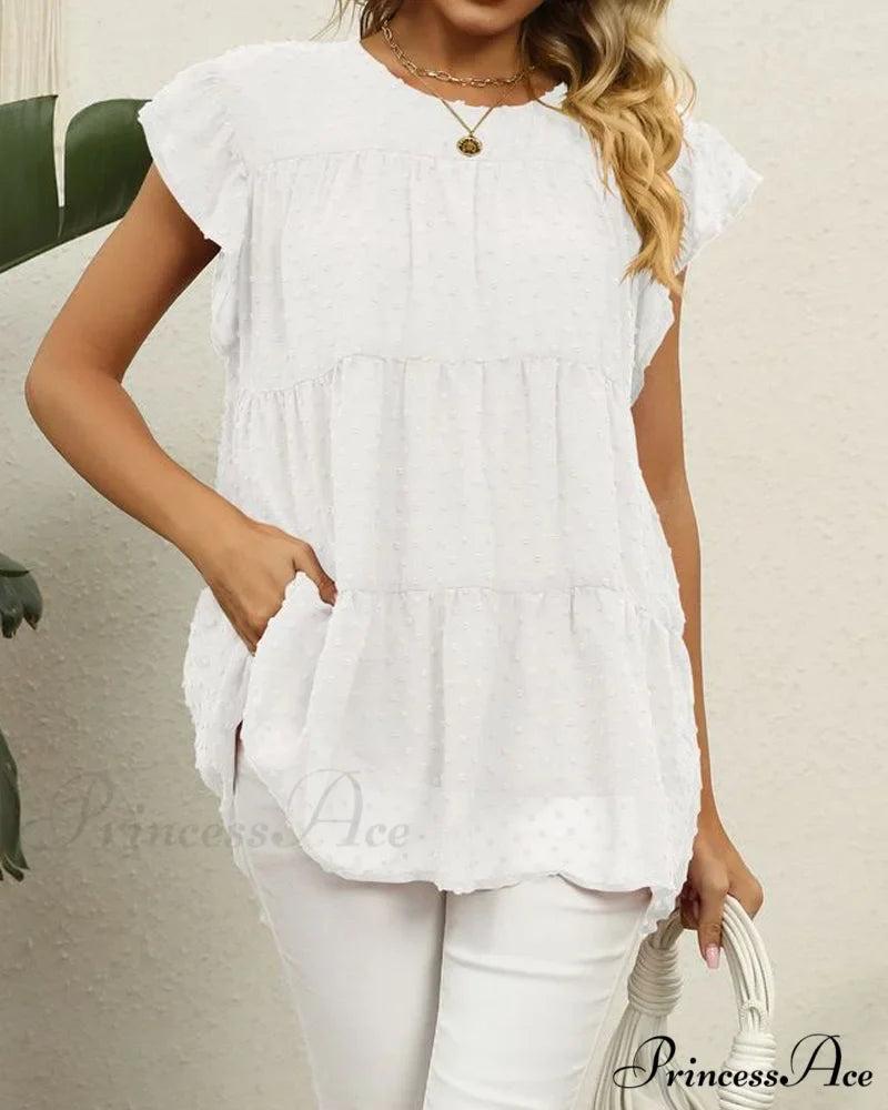 Solid Ruffle Color Arm Blouse