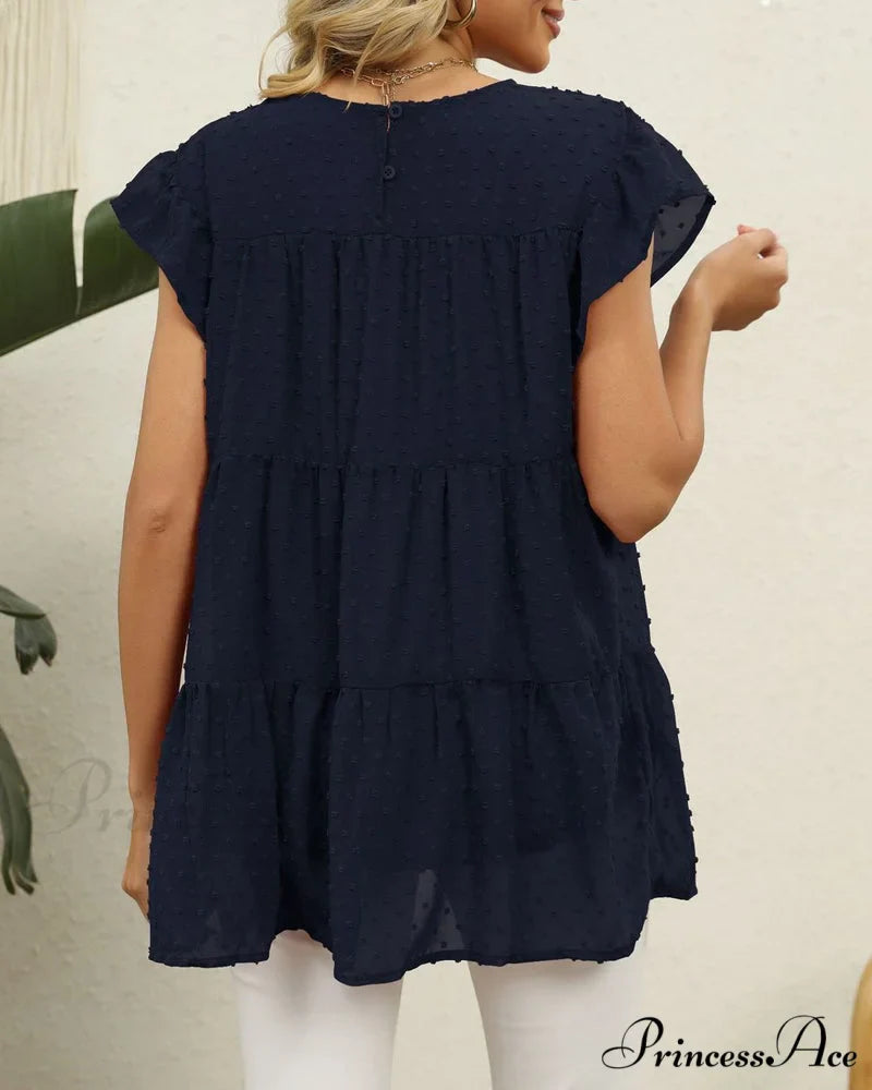 Solid Ruffle Color Arm Blouse