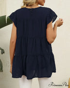 Solid Ruffle Color Arm Blouse