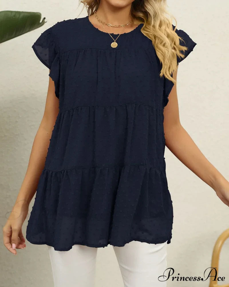 Solid Ruffle Color Arm Blouse