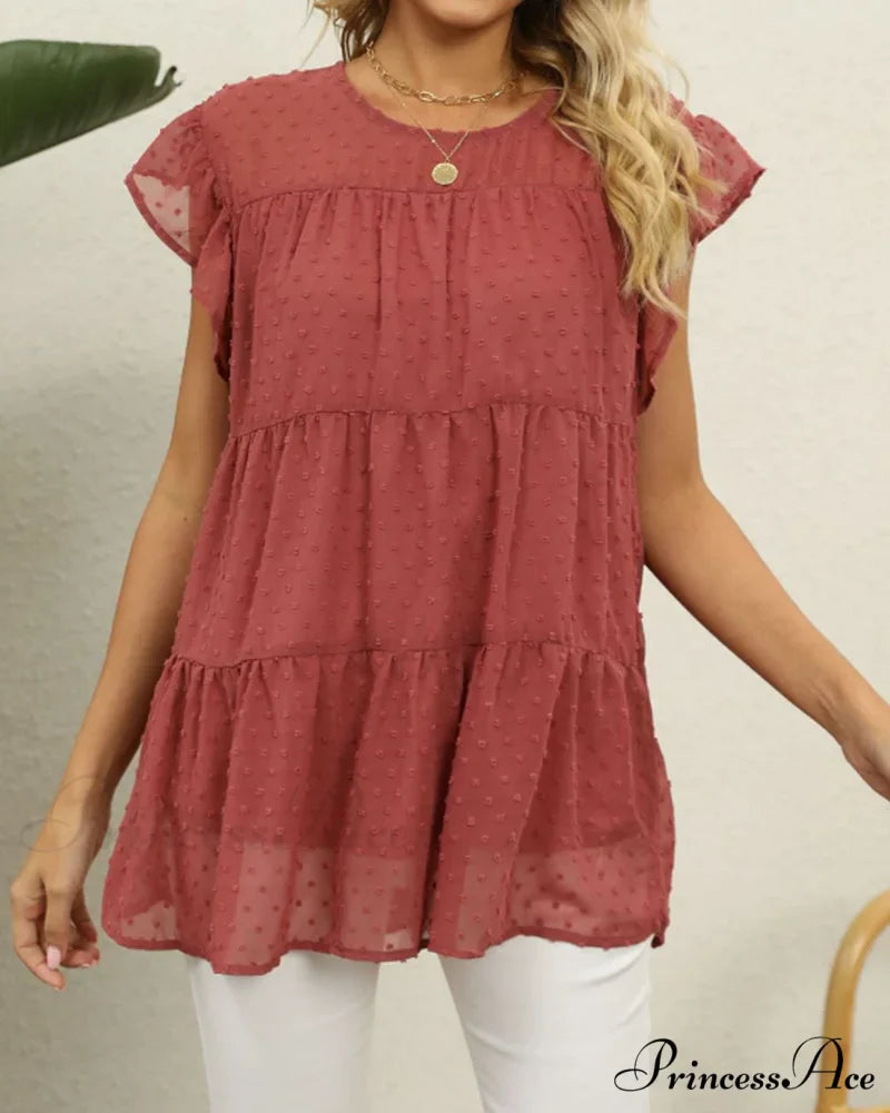 Solid Ruffle Color Arm Blouse
