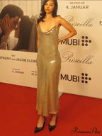 Solid Sequin V Neck Sling Party Dress