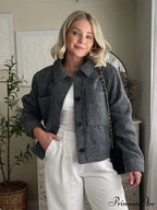 Solid Single-breasted Short Cotton Chic Lapel Long Sleeves Warm Elegant Coat