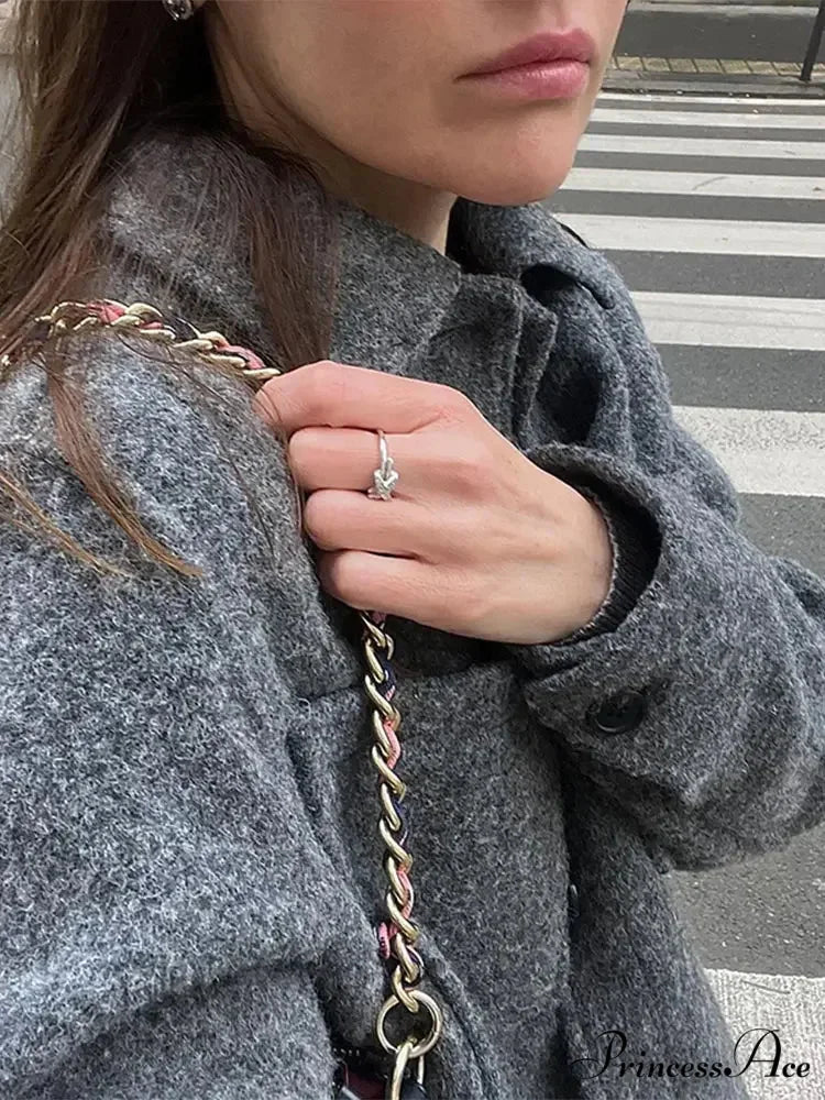 Solid Single-breasted Short Cotton Chic Lapel Long Sleeves Warm Elegant Coat