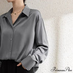 Solid Smooth Drape Baggy Long Sleeve Office Lady Blouse