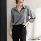 Solid Smooth Drape Baggy Long Sleeve Office Lady Blouse