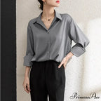 Solid Smooth Drape Baggy Long Sleeve Office Lady Blouse