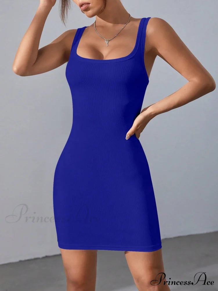 Solid Square Neck Tank Dress