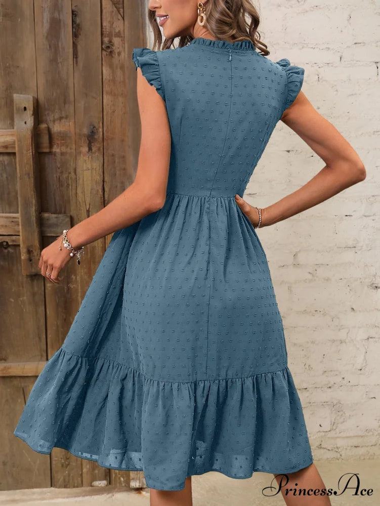 Solid Swiss Dot Ruffle Hem Dress
