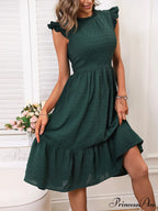 Solid Swiss Dot Ruffle Hem Dress