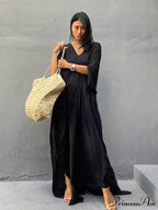 Solid Tunic Loose Kaftan Side Split Long Maxi Dress
