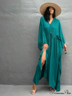 Solid Tunic Loose Kaftan Side Split Long Maxi Dress