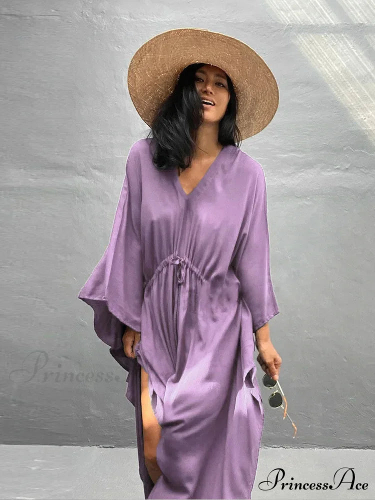 Solid Tunic Loose Kaftan Side Split Long Maxi Dress