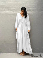 Solid Tunic Loose Kaftan Side Split Long Maxi Dress