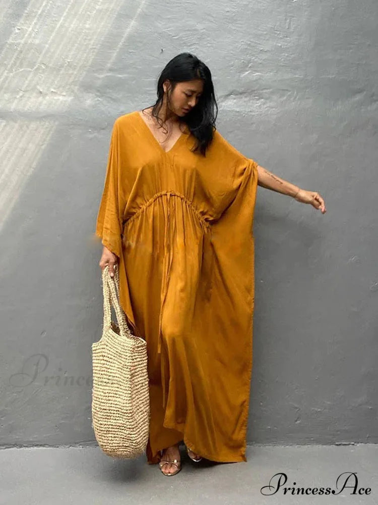 Solid Tunic Loose Kaftan Side Split Long Maxi Dress