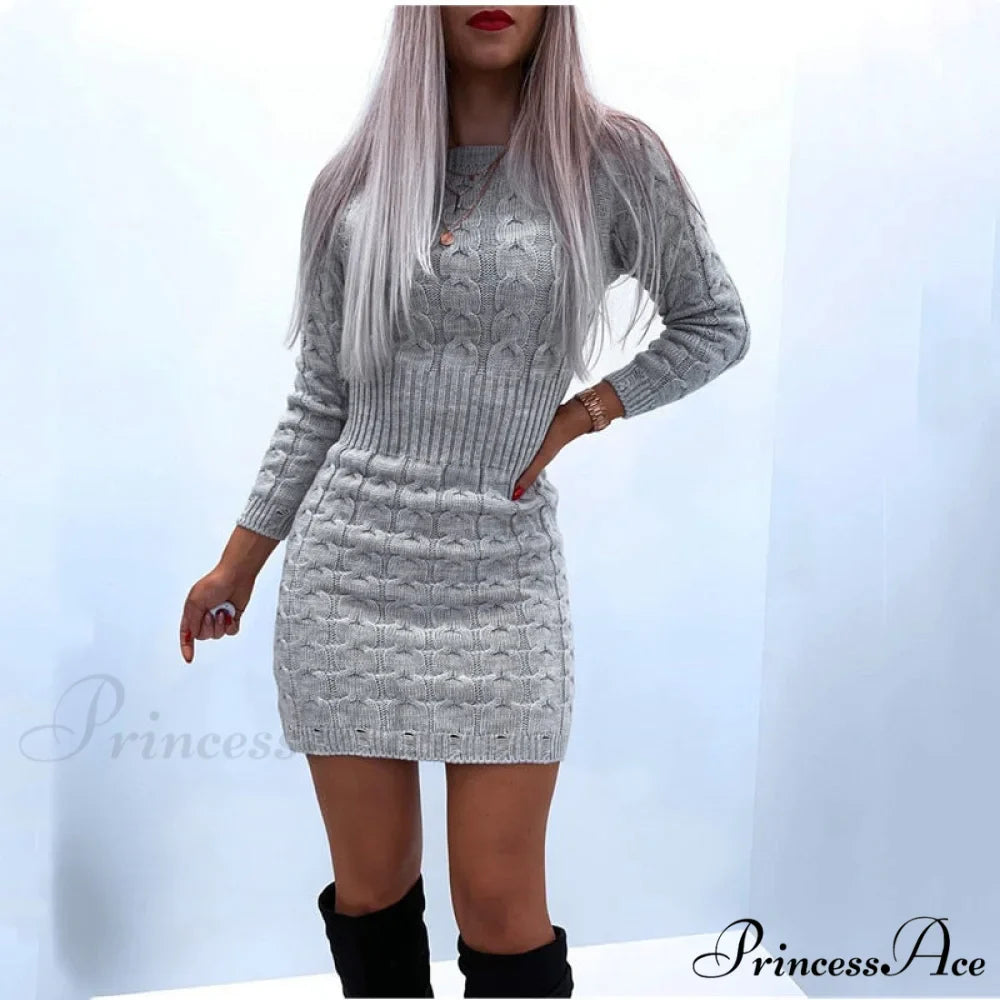 Solid Twist Temperament Waist Sweater Dress