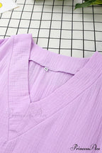 Solid V Neck Cotton Dress with Side Slit