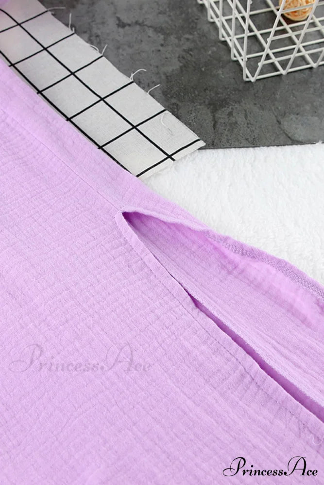 Solid V Neck Cotton Dress with Side Slit