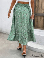 Sophisticated Broken Blossom Midi Skirt Cinch Cord Informal Style