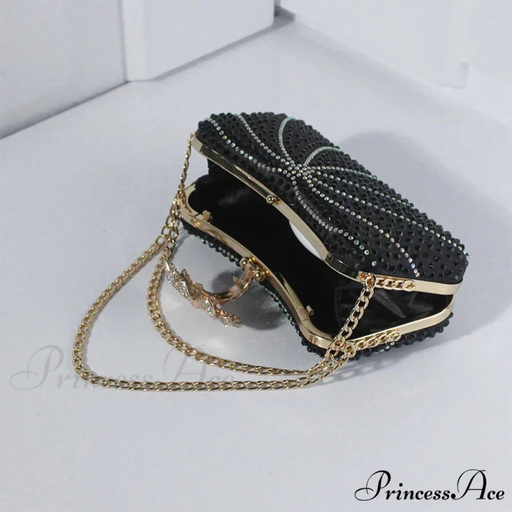 Sophisticated Crystal Gleaming Evening Clutch Purse Wedding Bag