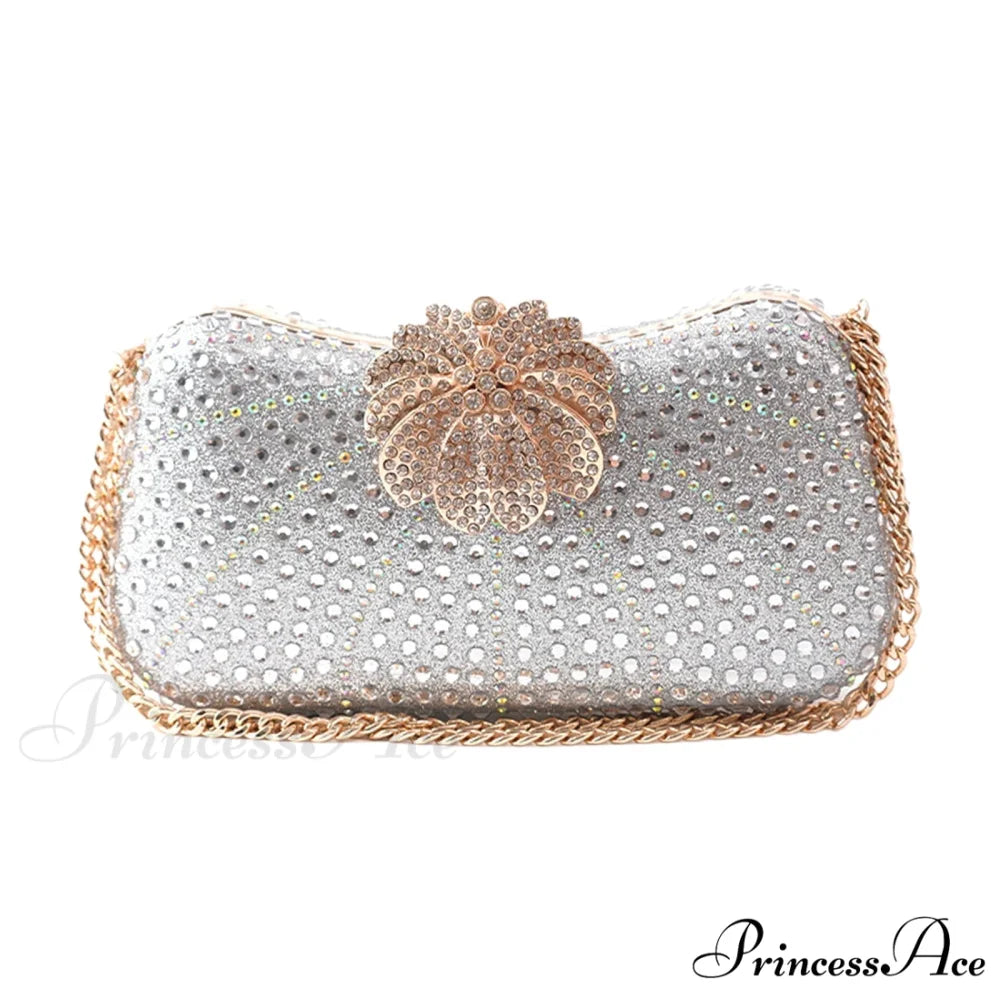 Sophisticated Crystal Gleaming Evening Clutch Purse Wedding Bag