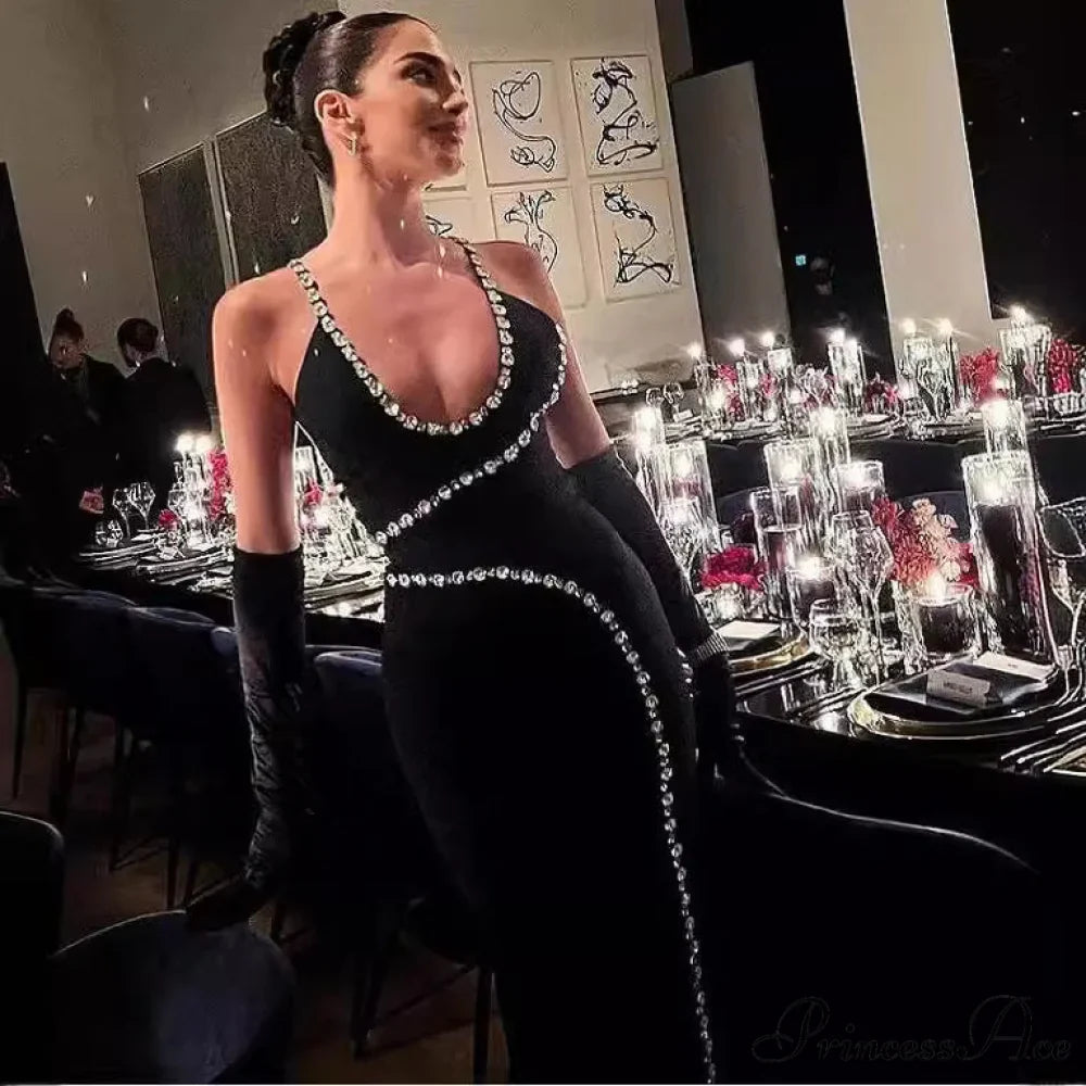 Sophisticated Extended Sparkling Mesh Halter Prom Gown