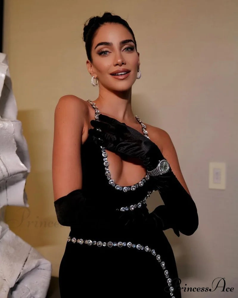 Sophisticated Extended Sparkling Mesh Halter Prom Gown