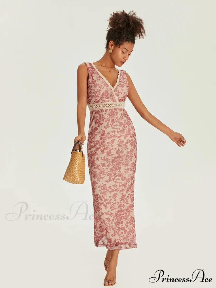 Sophisticated Flower Fishtail Lace Trim Wrap V-neck Bodycon Flower Dress