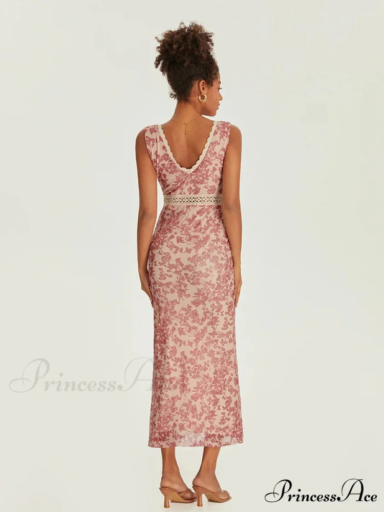 Sophisticated Flower Fishtail Lace Trim Wrap V-neck Bodycon Flower Dress