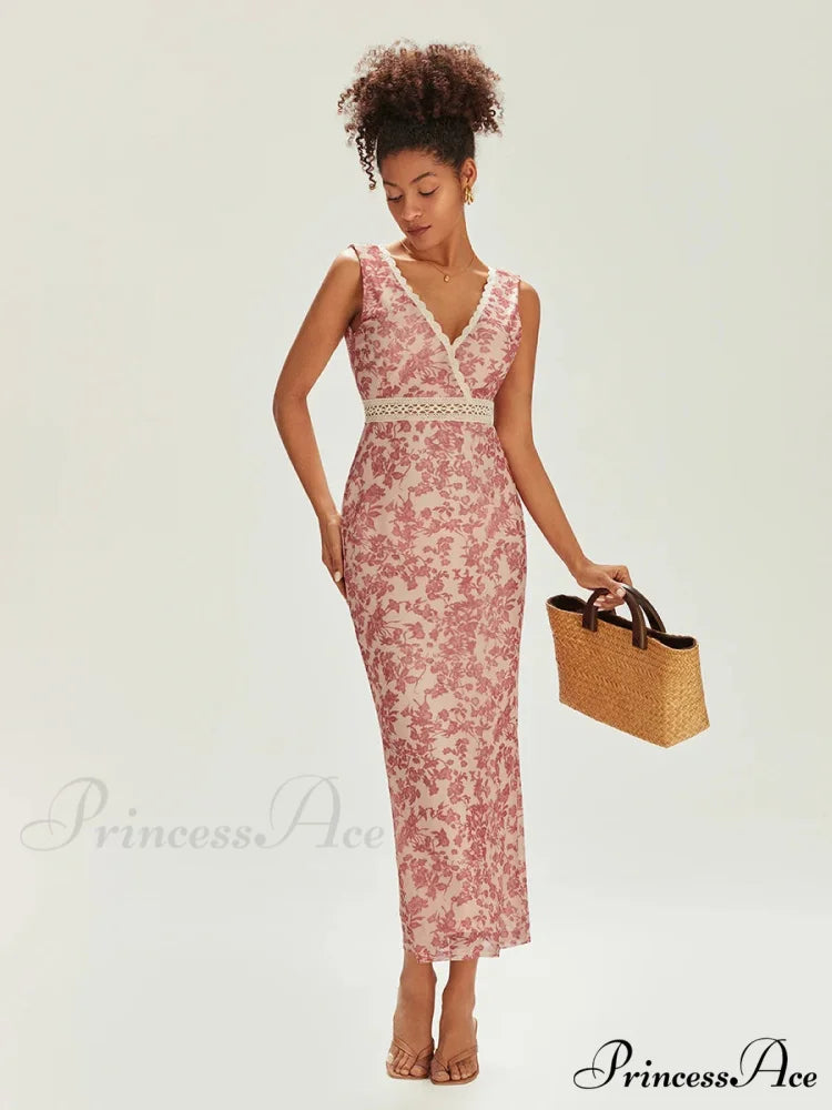 Sophisticated Flower Fishtail Lace Trim Wrap V-neck Bodycon Flower Dress