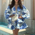 Sophisticated Flower Frill Tiered Short Evening Dress