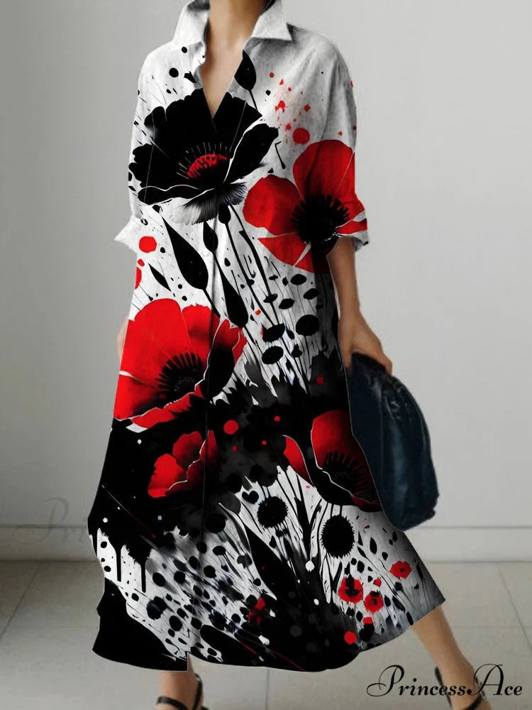 Sophisticated Flower Pattern Extended Sleeve Knee Dress