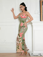 Sophisticated Flower Thin Strap Open-Back Flower Dress