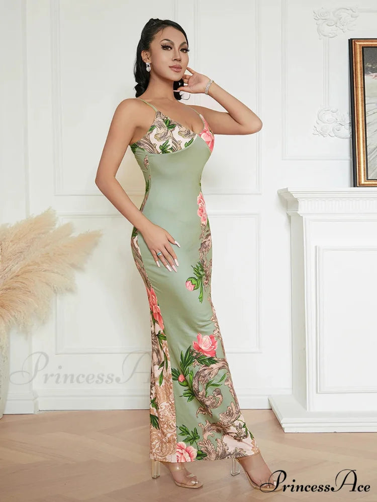 Sophisticated Flower Thin Strap Open-Back Flower Dress