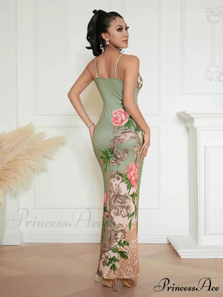 Sophisticated Flower Thin Strap Open-Back Flower Dress