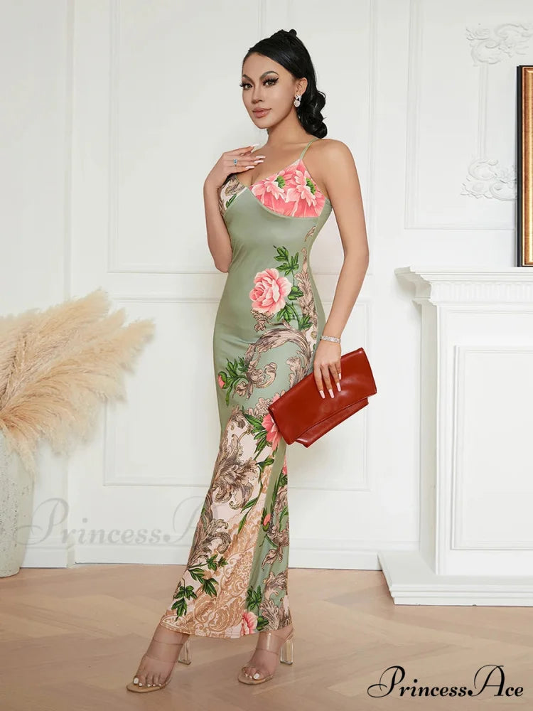 Sophisticated Flower Thin Strap Open-Back Flower Dress