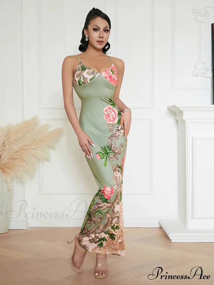 Sophisticated Flower Thin Strap Open-Back Flower Dress