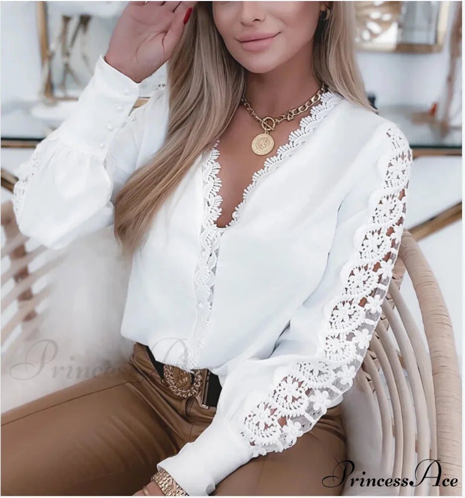 Sophisticated Lace Patchwork Ivory Blouse