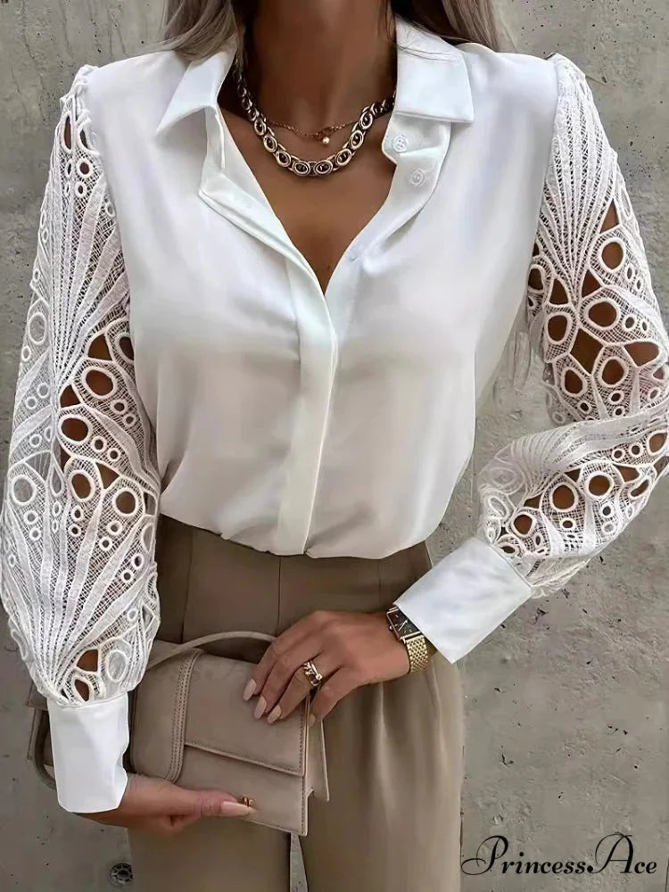 Sophisticated Lace Patchwork Ivory Blouse